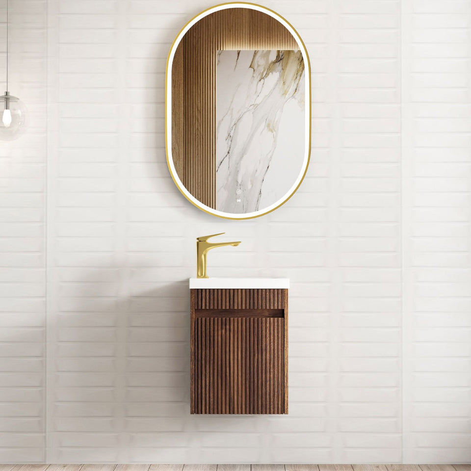 Otti Mini Ensuite Wall Hung Vanity 400mm Sable Walnut Fluted Vanity with Basin