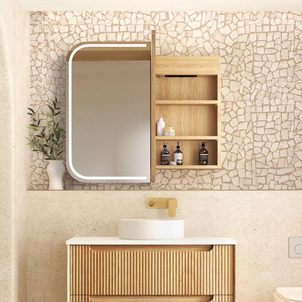 Otti Newport LED Shaving Cabinet Premium Edition - Natural Oak