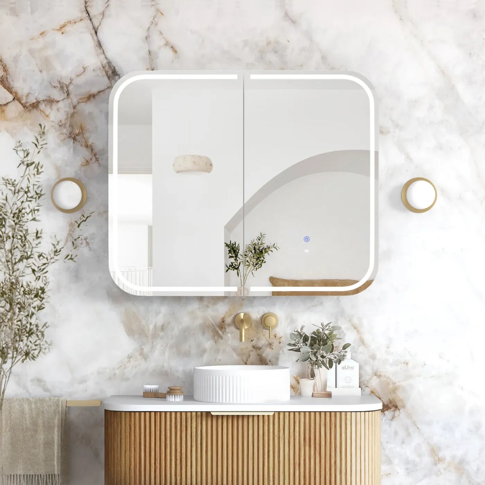 Otti Newport LED Shaving Cabinet Premium Edition - Woodland Oak LED-SSQ9075WL-VP - The Blue Space