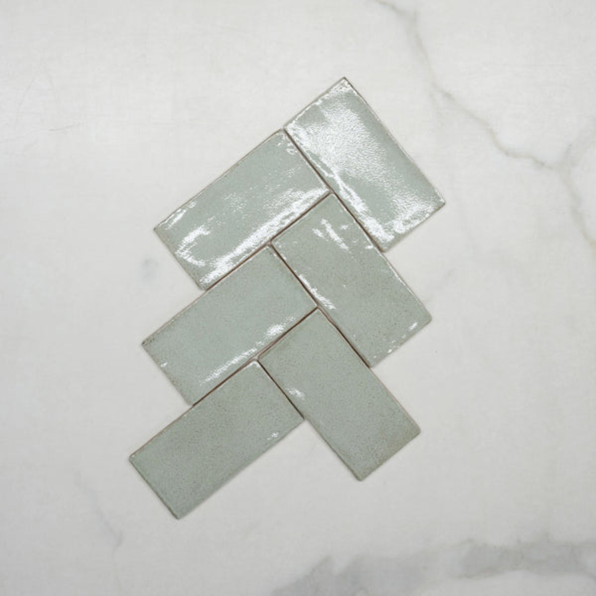 Fishbone No Hand Pale Green Dianna Hand Made Subway Tile 75 x 150 x 9mm Spanish Ceramic - The Blue Space