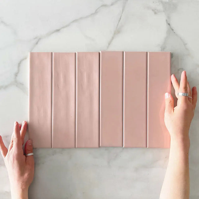Pastel Pink Bella Subway Tile Gloss 65 x 265 x 6mm Ceramic | The Blue Space