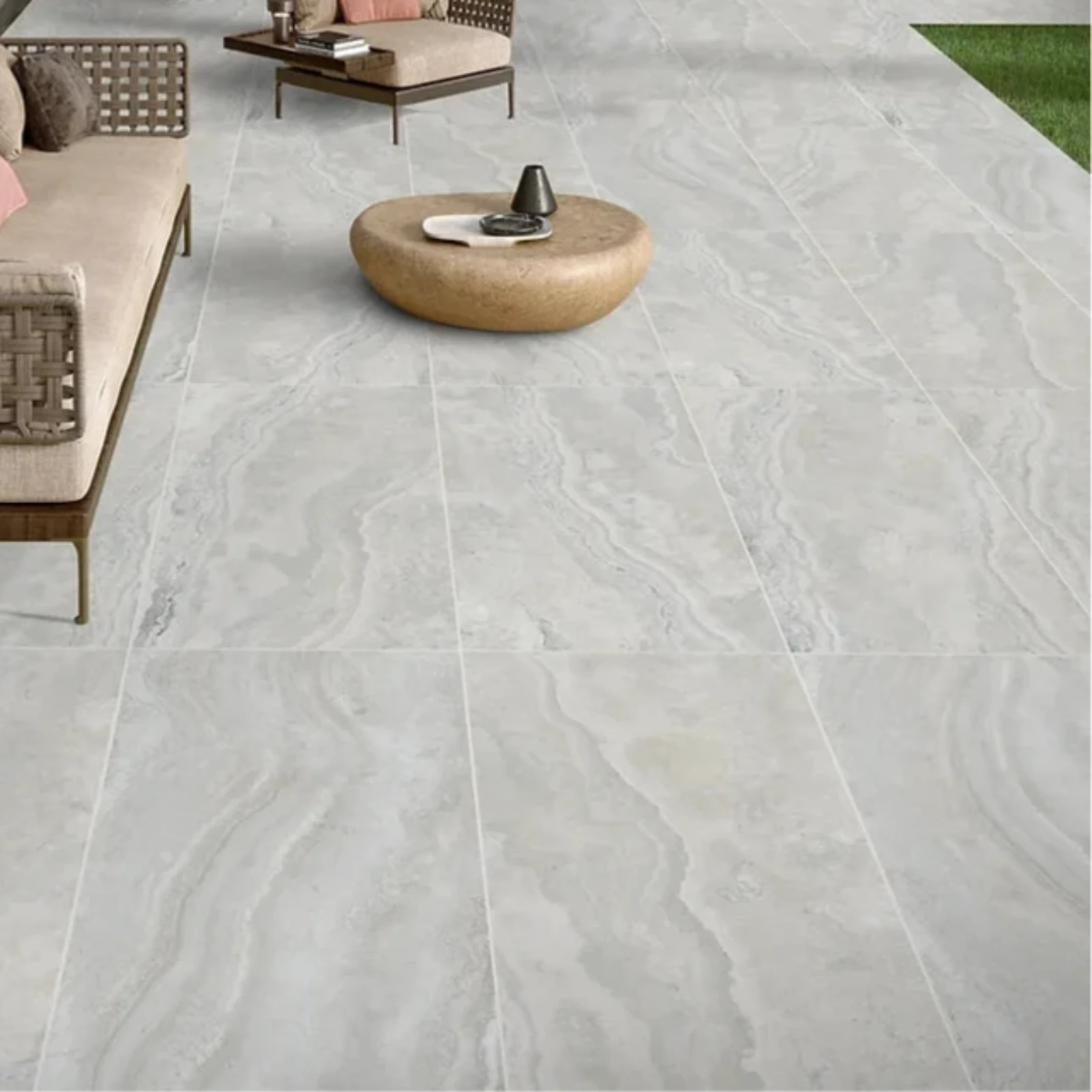 Lifestyle 01 Pearl Ivy Vein Cut Travertine Look Tile Tech Grip 600 x 600 x 10mm Porcelain | The Blue Space