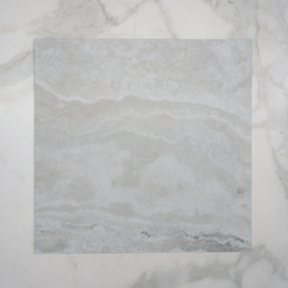 Pearl Ivy Vein Cut Travertine Look Tile Tech Grip 600 x 600 x 10mm Porcelain