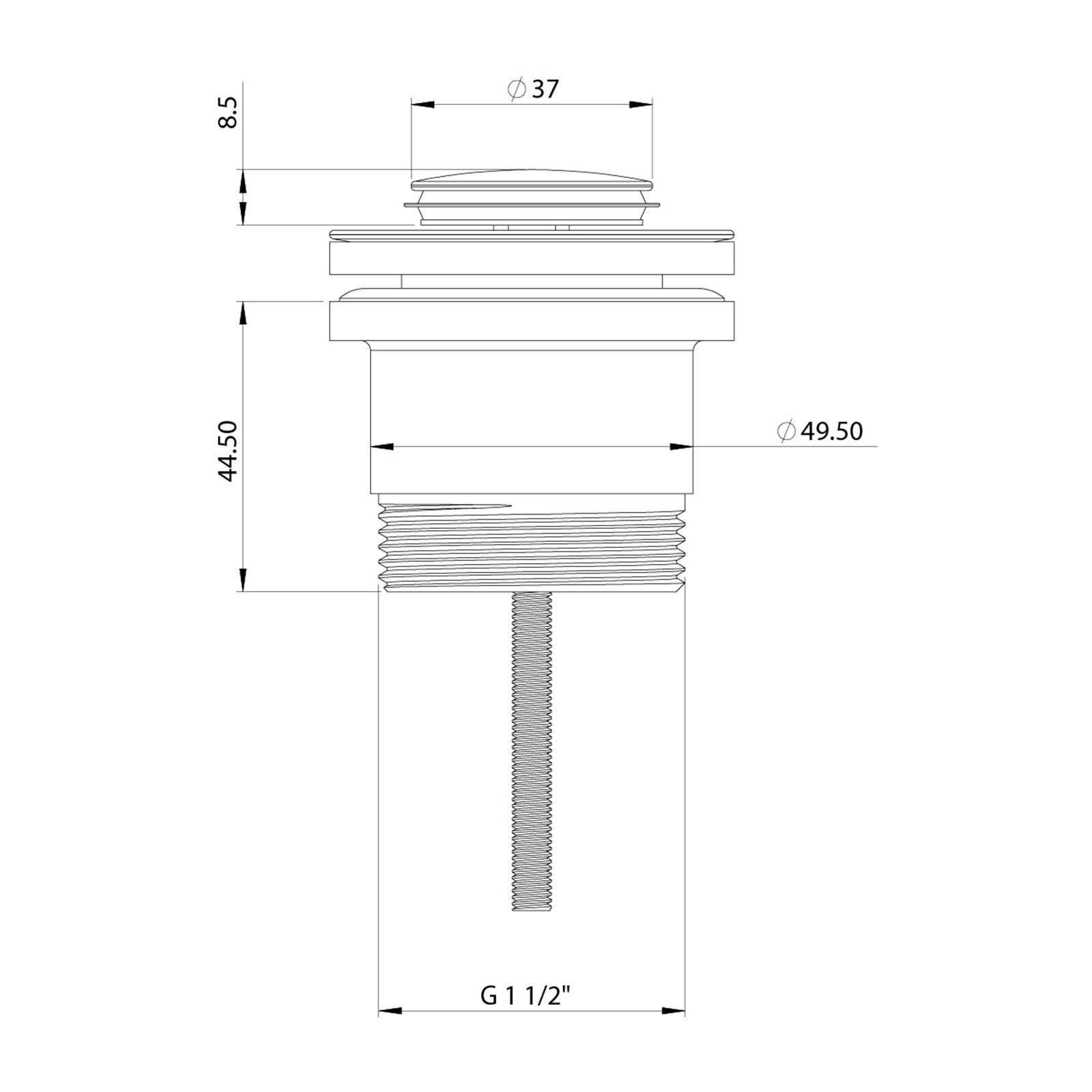 Technical Drawing Phoenix 40mm Flat Pop Up Universal Waste - Brushed Bronze 800-8910-24 - The Blue Space