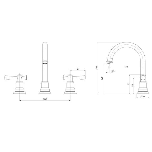 Technical Drawing Phoenix Cromford Basin Set Chrome 134-1030-00-1 - The Blue Space