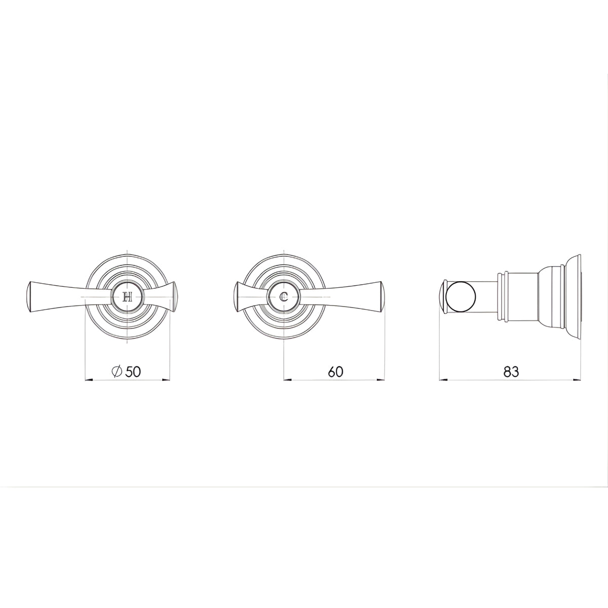 Line Drawing Phoenix Cromford Wall Top Assemblies Matte Black 134-0600-10-1 - The Blue Space