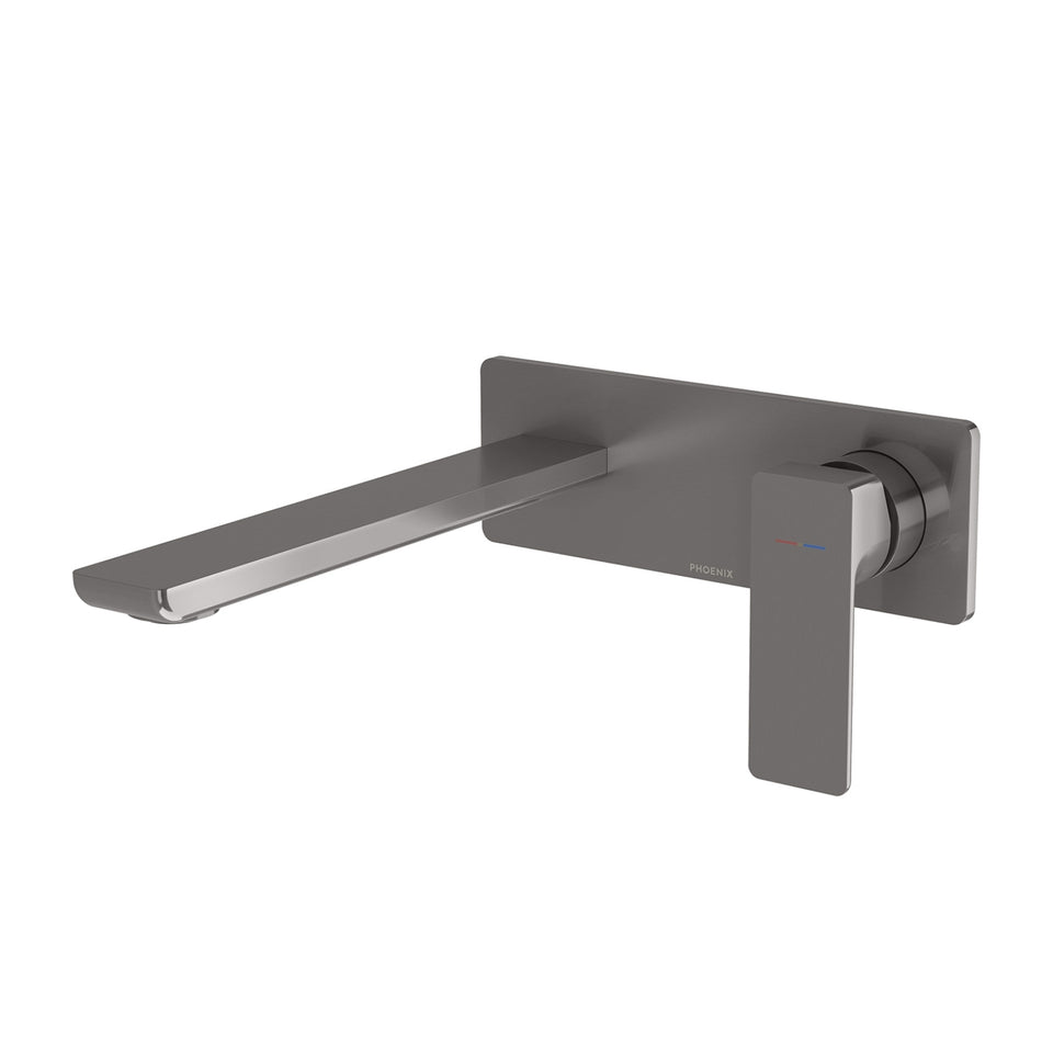 Phoenix Gloss MKII SwitchMix Wall Basin / Bath Mixer Set 200mm Brushed Carbon (Complete Kit)