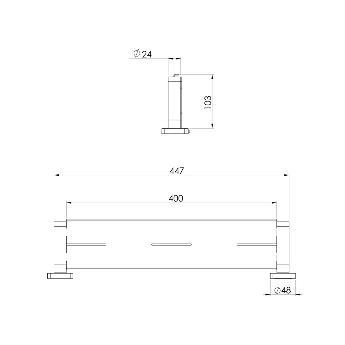 Technical Drawing Phoenix Radii SS 316 Shower Shelf Square Plate RS886-51 - The Blue Space