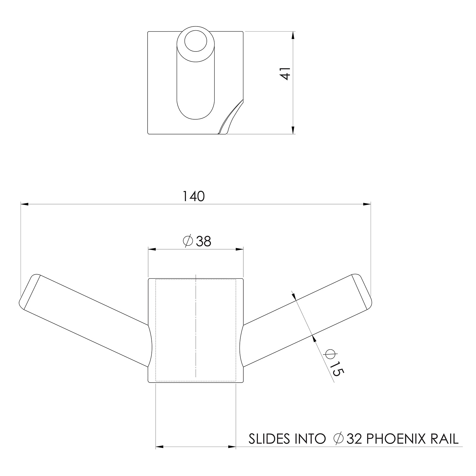 Technical Drawing Phoenix Vertical Rail Hook Round - Brushed Bronze 650-8780-24 - The Blue Space
