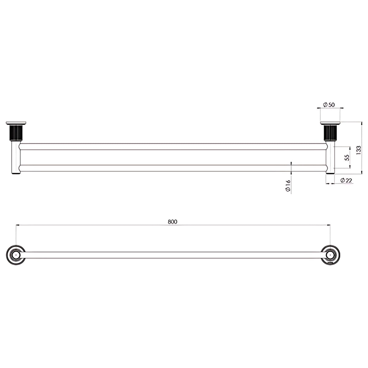 Technical Drawing Phoenix Wiltern Double Towel Rail 800mm Brushed Gold 144-8130-12 - The Blue Space