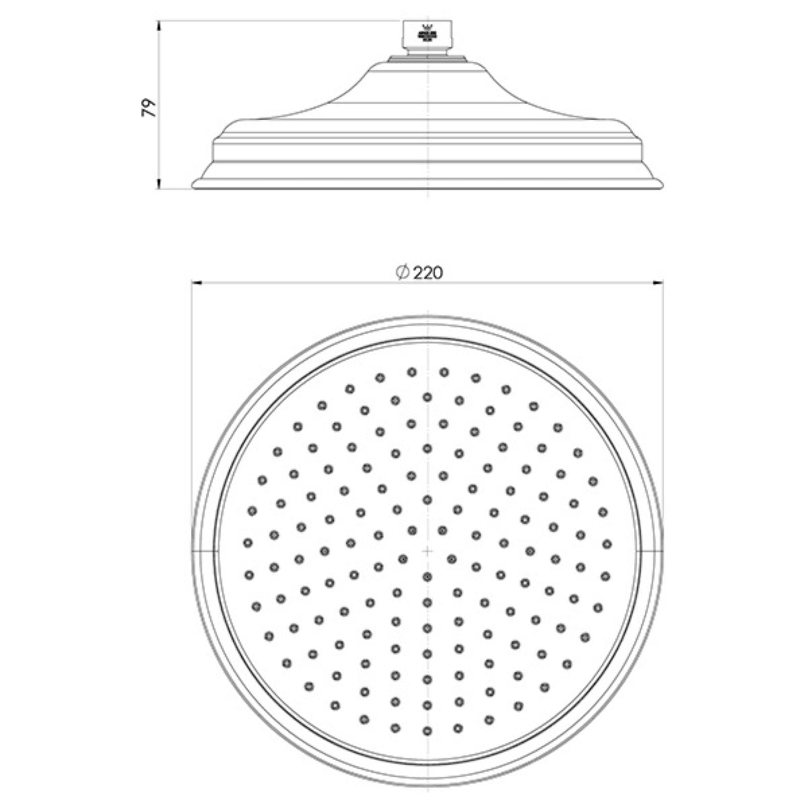 Technical Drawing Phoenix Wiltern Shower Rose Chrome 144-5000-00 - The Blue Space
