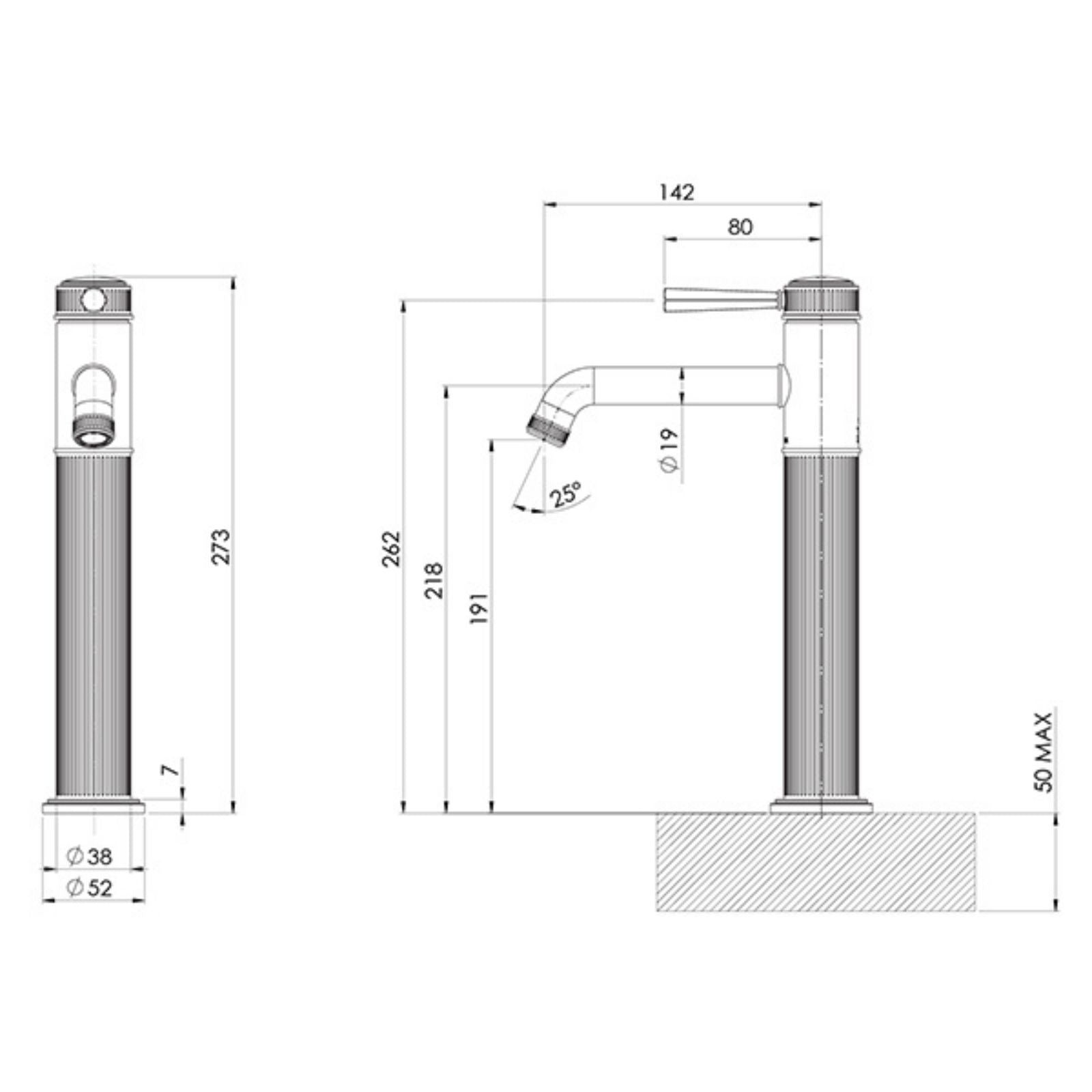 Technical Drawing Phoenix Wiltern Vessel Mixer - Chrome 144-7900-00-1 - The Blue Space