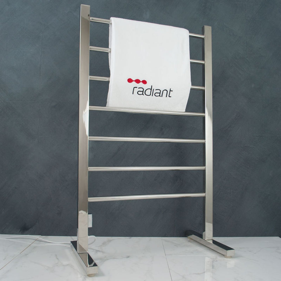 Radiant 7 Bar Freestanding Heated Rail Polished Stainless Steel