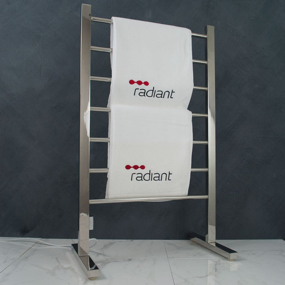 Radiant 7 Bar Freestanding Heated Rail Polished Stainless Steel
