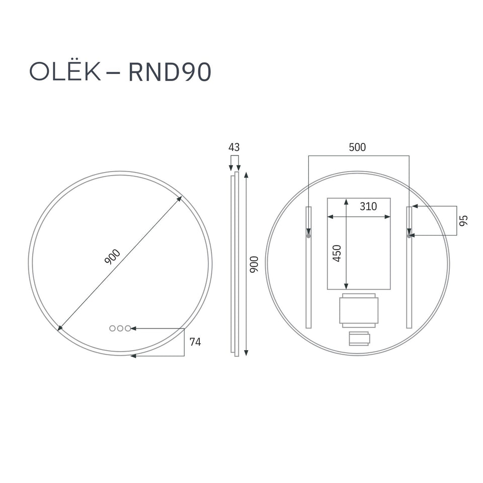 Radiant Olek LED Mirror 600mm - 900mm - Black