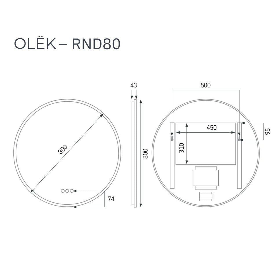 Radiant Olek LED Mirror 600mm - 900mm - White