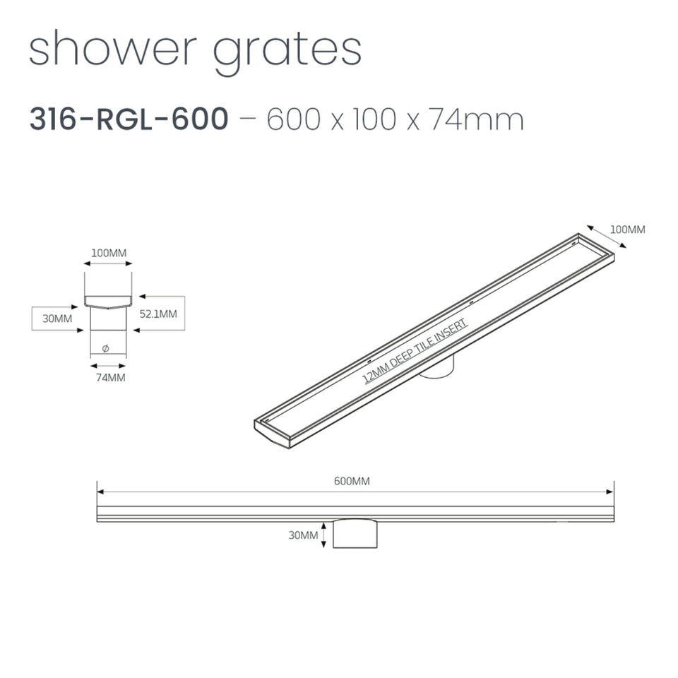 Radiant Tile Insert Linear Shower Grate - Warm Brushed Nickel
