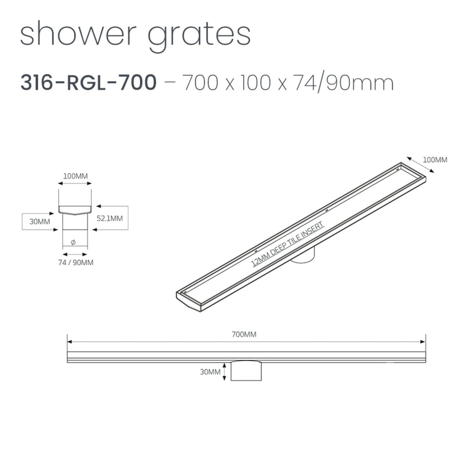 Radiant Tile Insert Linear Shower Grate - Warm Brushed Nickel