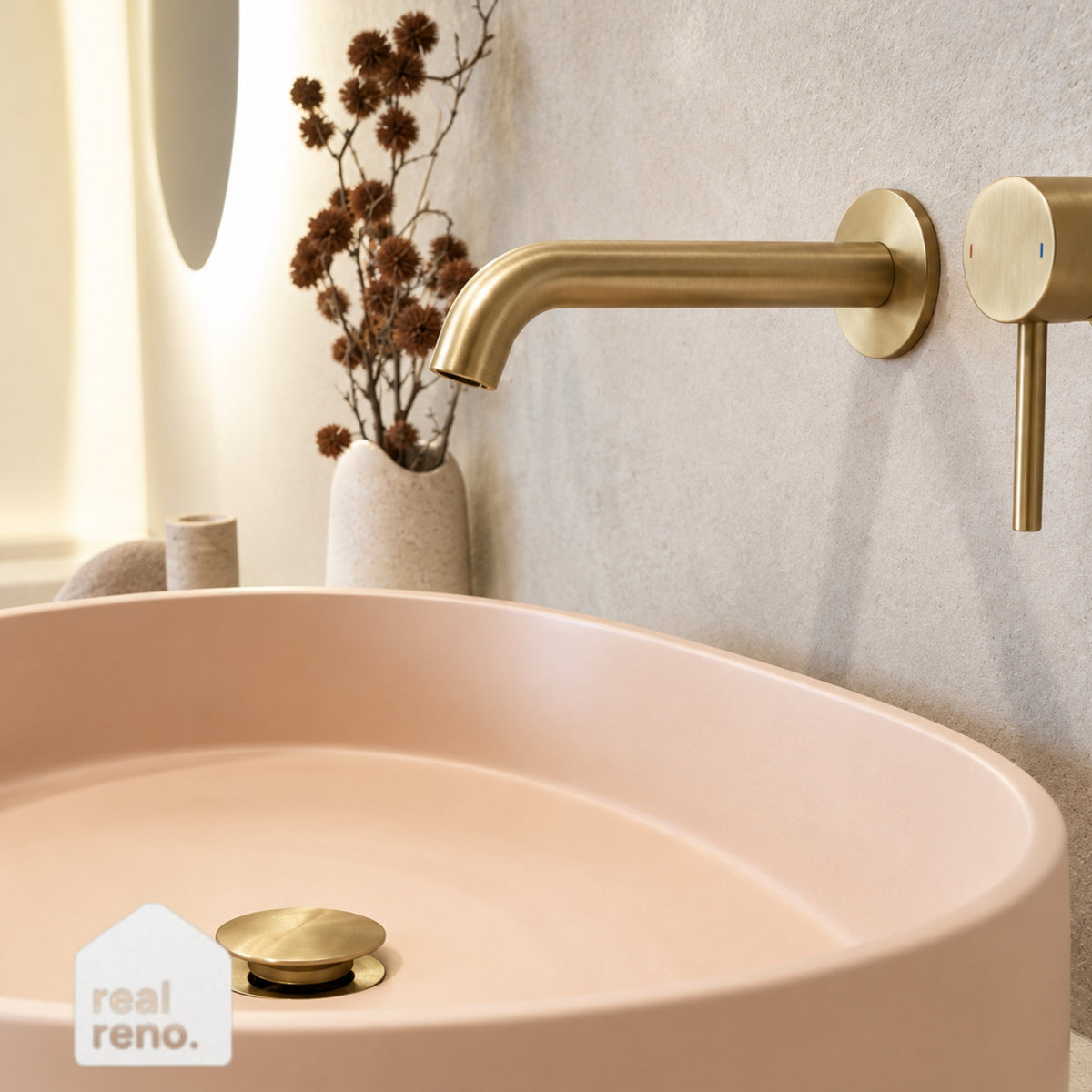 Caroma Liano II Lead Free Wall Basin/Bath Mixer Set Brushed Brass 96352BB6AF - The Blue Space