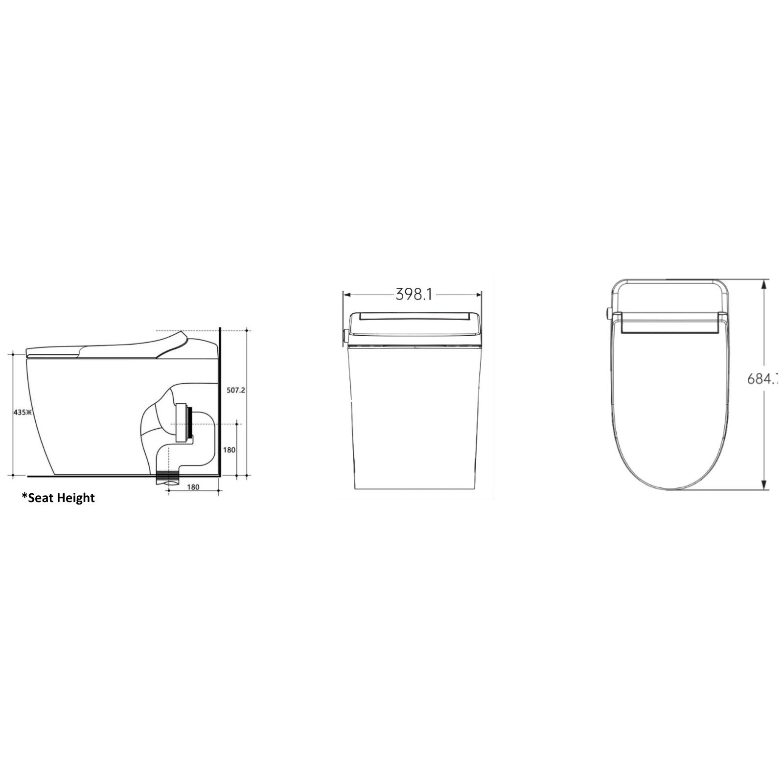 Technical Drawing St George Byron Smart Toilet (Intelligent Bidet Toilet) ST-ZTT-250 - The Blue Space