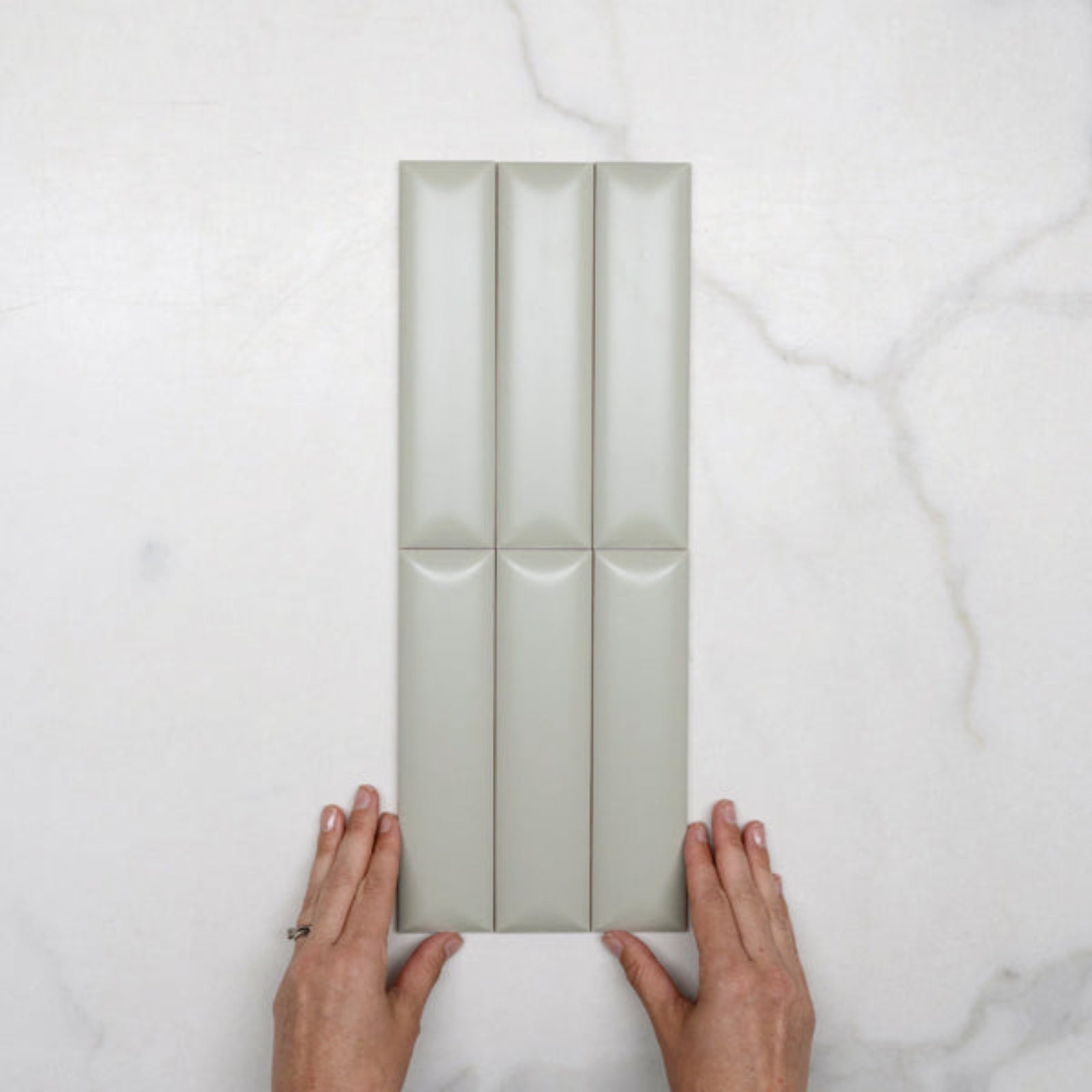 Faces With Hand Sunset Sage Avocado Satin Dune Ceramic Tile 50x200mm - The Blue Space