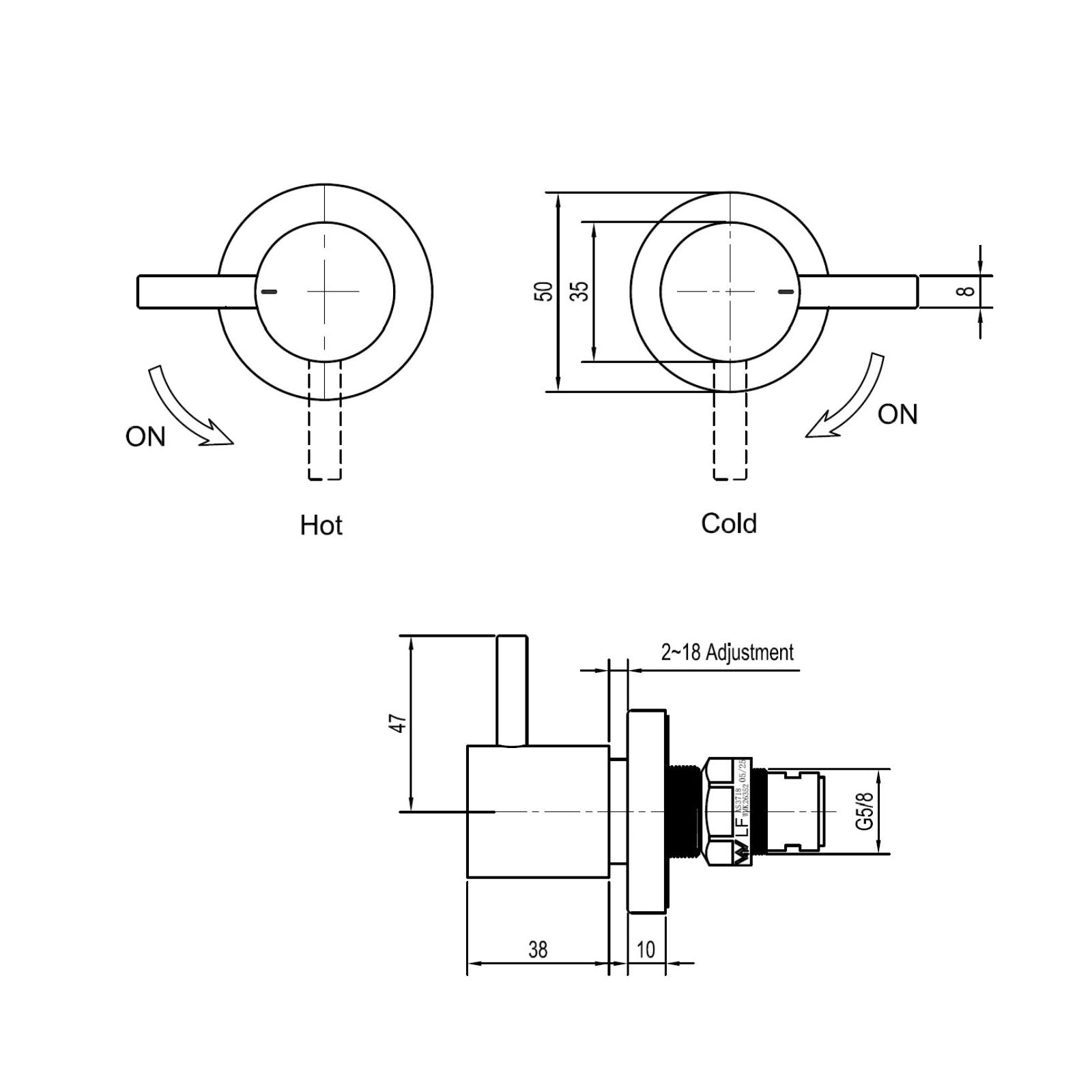 Technical Drawing Suprema Wall Top Assembly - Matt Black SUP800WTA_MB - The Blue Space