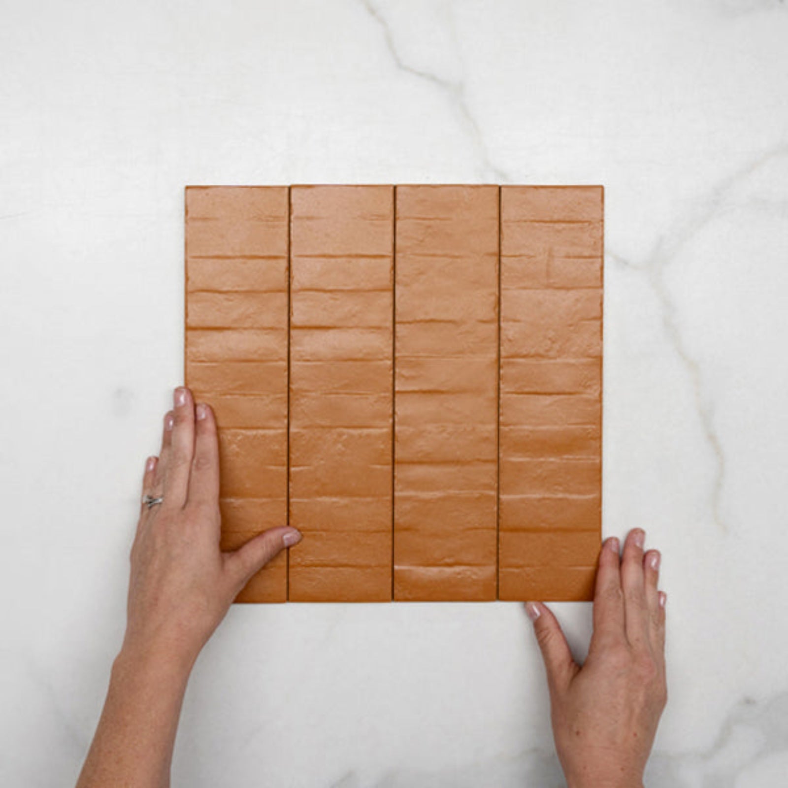 Faces With Hand Tan Olivia Feature Subway Matte 75 x 300mm Porcelain - The Blue Space