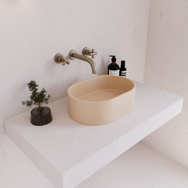 Eight Quarters 400mm x 280mm Concrete Mini Pod Above Counter Basin - Oat