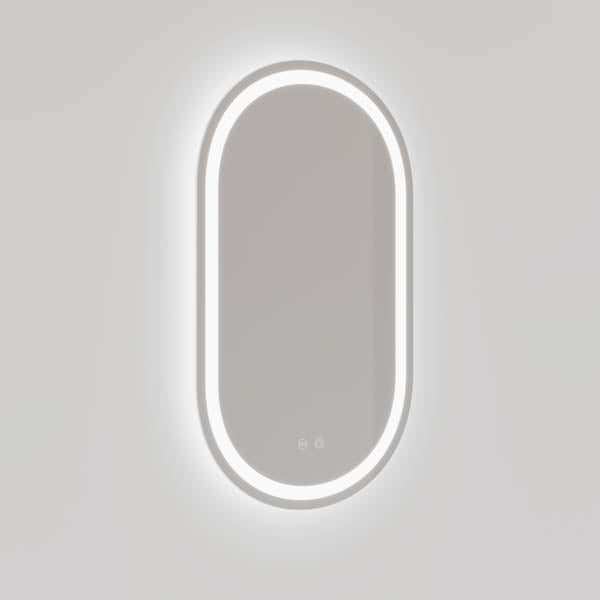 INROM5085 - Ingrain 500mm by 850mm Pill Shaped Frontlit and Backlit Mirror with Touch Sensor and Demister Pad Frameless | Product Image