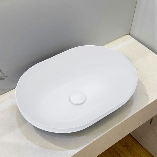 Kaskade Oval Stone Above Counter Basin 500mm Matte White
