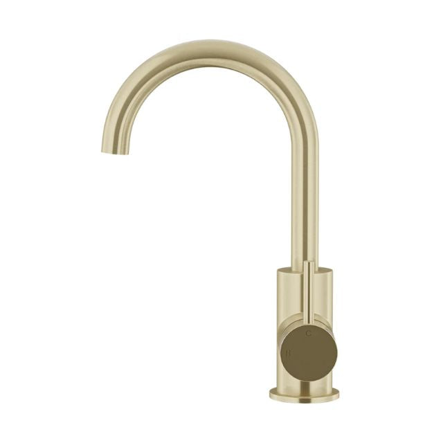 Meir Round Gooseneck Basin Mixer with Cold Start Tiger Bronze
