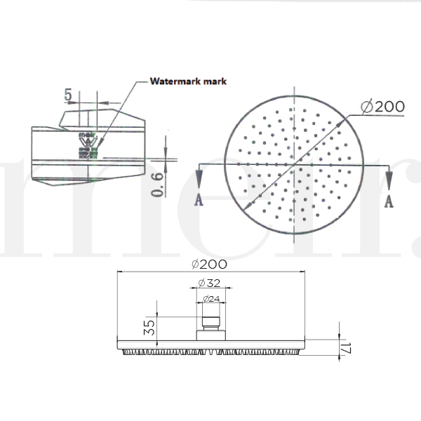 Meir Round Shower Rose 200mm Brushed Nickel