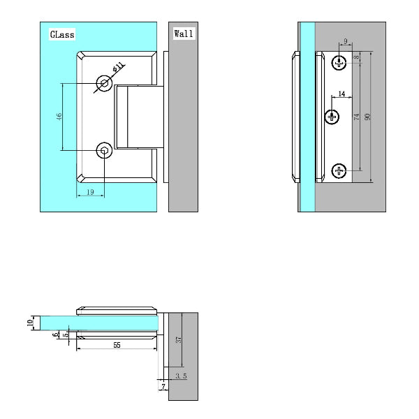 Nero 90 Degree Glass to Wall Shower Hinge Gunmetal