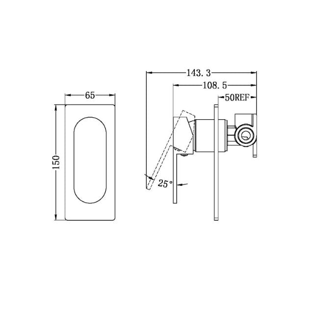 Technical Drawing Nero Ecco Shower Mixer Chrome NR301311CH - The Blue Space