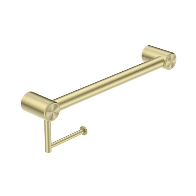 Nero Mecca Care 32mm Grab Rail With Toilet Roll Holder 450mm Brushed Gold