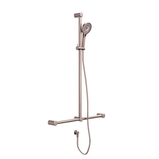 Nero Mecca Care 32mm T Bar Grab Rail and Adjustable Shower Set 1100x750mm Brushed Bronze