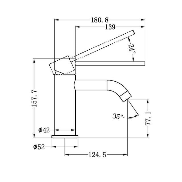 Technical Drawing Nero Mecca Care Basin Mixer Brushed Nickel NR221901dBN - The Blue Space