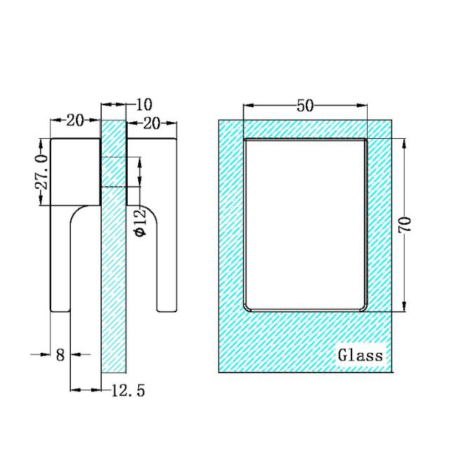 Technical Drawing Nero Square Shower Knob Handle Chrome NRSH302aCH - The Blue Space