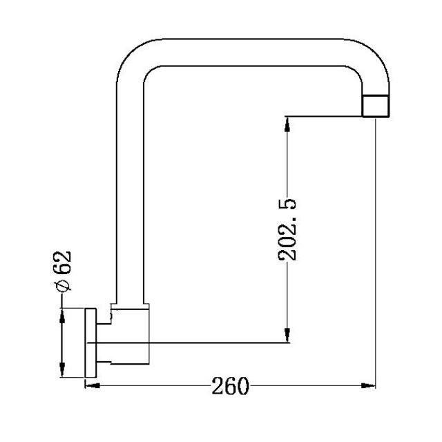 Technical Drawing Nero X Plus Wall Mounted Swivel Spout Only Brushed Gold NR201607sBG - The Blue Space