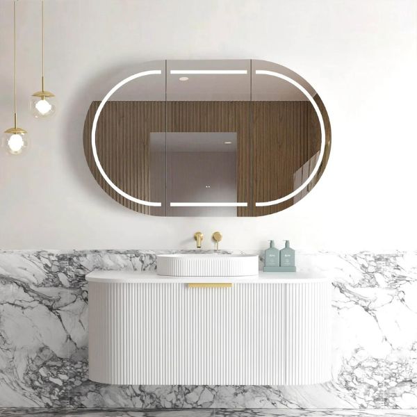 Otti Bondi Fluted Curved Wall Hung Vanity - White