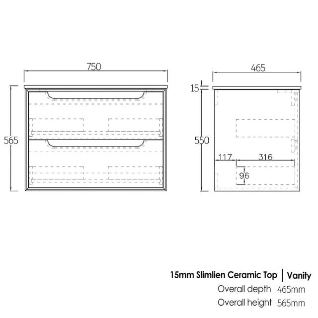 Otti Byron Wall Hung Vanity With Stone Top for Above Counter Basin