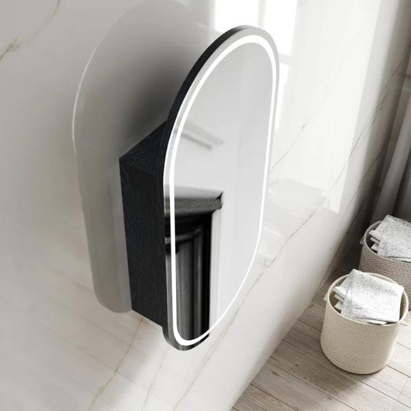 Otti Noosa 900 Oval Shape LED Shaving Cabinet Black Oak