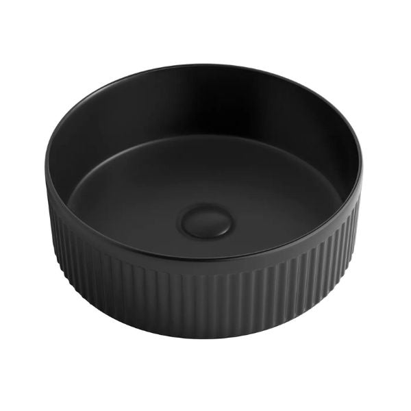Otti Oxford 395mm Fluted Round Above Counter Basin - Matte Black