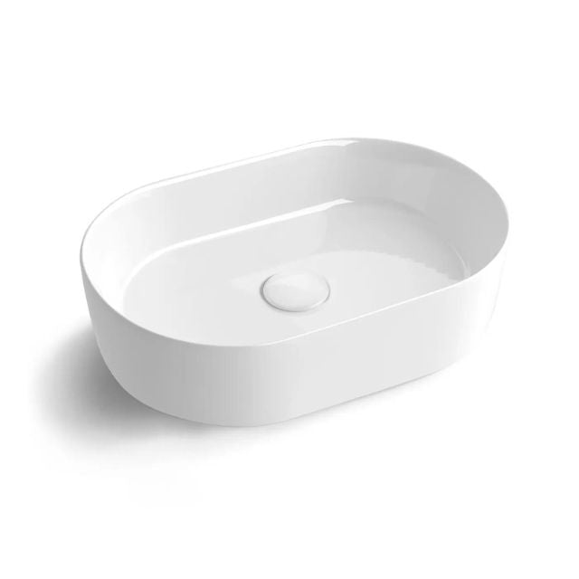 Otti Quay 500mm Oval Above Counter Basin - Gloss White OT5035 - The Blue Space