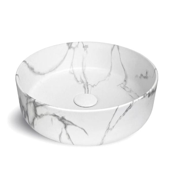 Otti Radius 360mm Round Above Counter Basin - Carrara Matte Marble Look