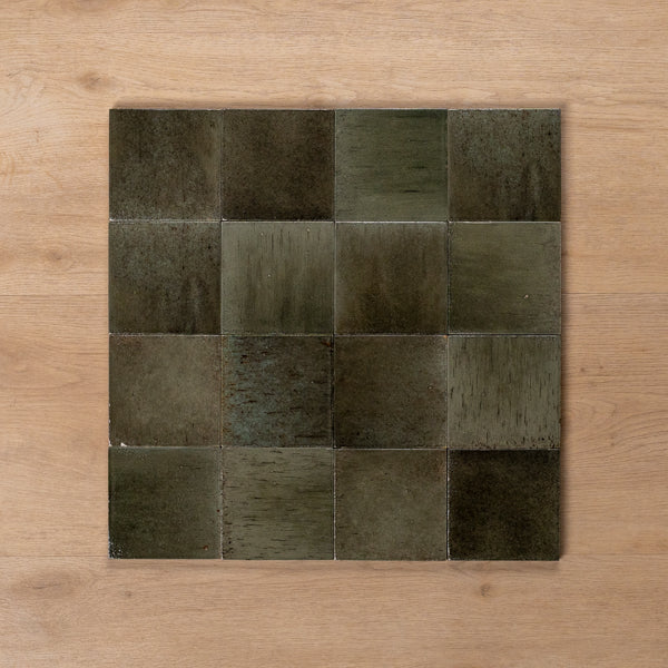 Sicily Grigio Charcoal Gloss Cushioned Edge Porcelain Tile 100x100mm Straight Pattern - The Blue Space
