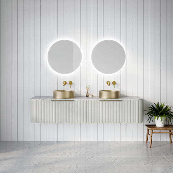 Timberline Santos Apollo Fluted Wall Hung Vanity with SilkSurface Top and Above Counter Basin