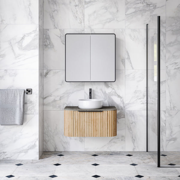 Timberline Santos Apollo Fluted Wall Hung Vanity with SilkSurface Top and Above Counter Basin