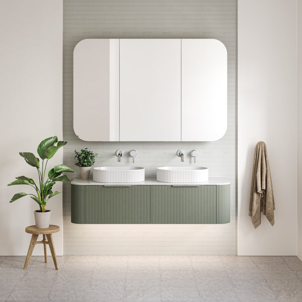 Timberline Santos Dockland Fluted Wall Hung Vanity with SilkSurface Top and Above Counter Basin