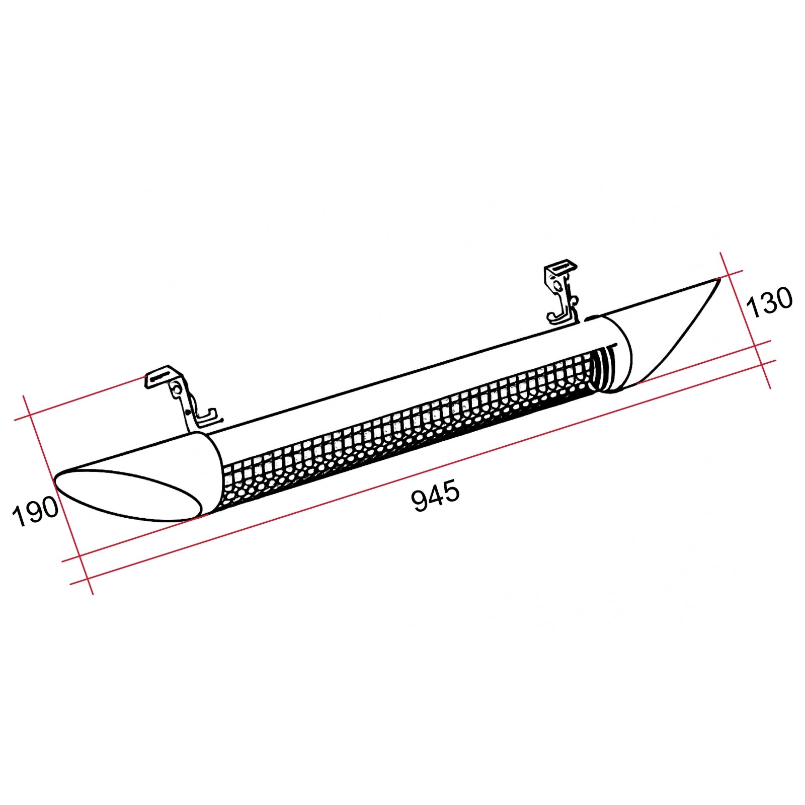 Technical Drawing Thermogroup Ash 2000W Wall Mounted Outdoor Heater with Remote 190x945x130mm - Black AO2000RB - The Blue Space